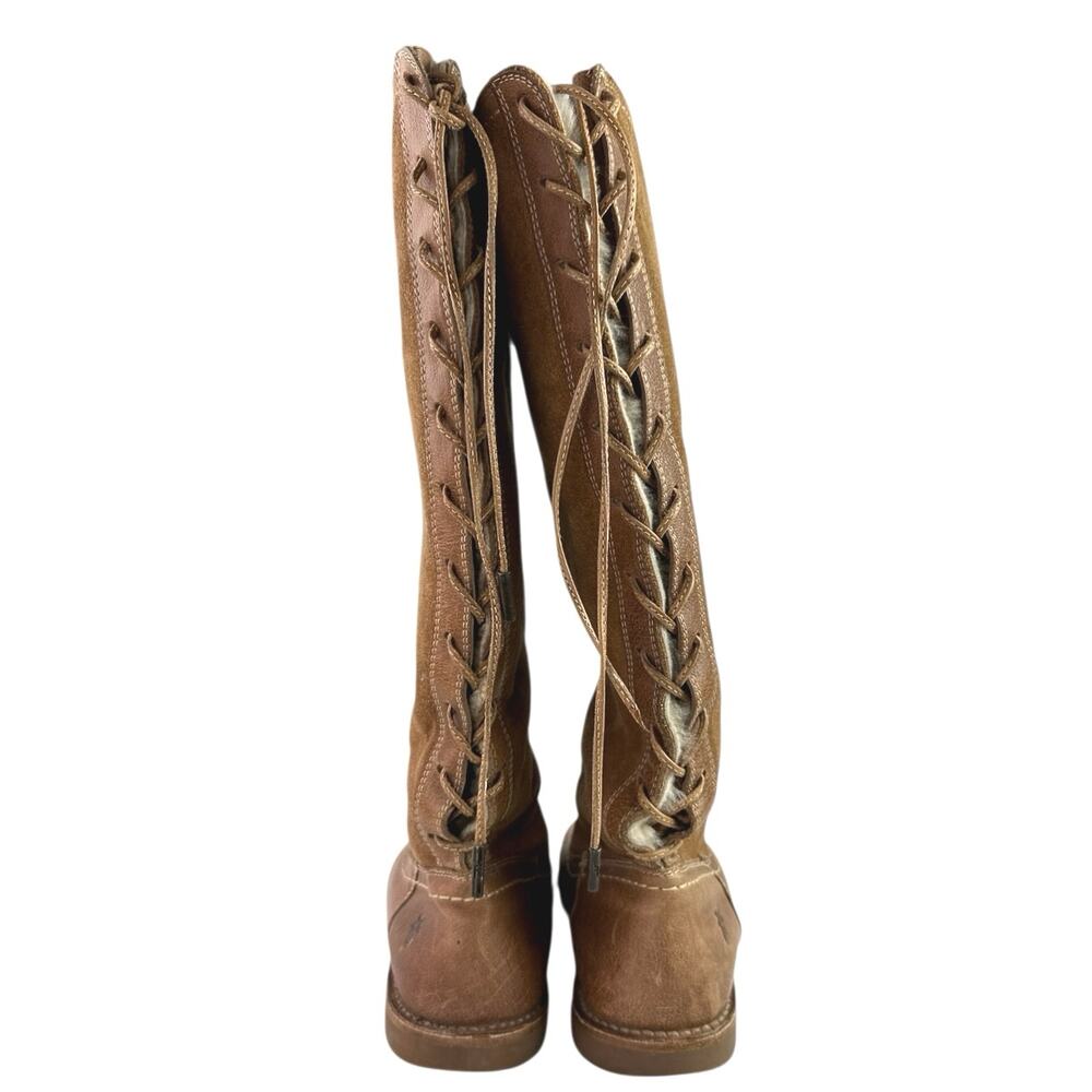 Frye Celia Women's Brown Suede Leather Sherpa Round Toe Lace Up Boots Size 7.5 - Picture 4 of 9
